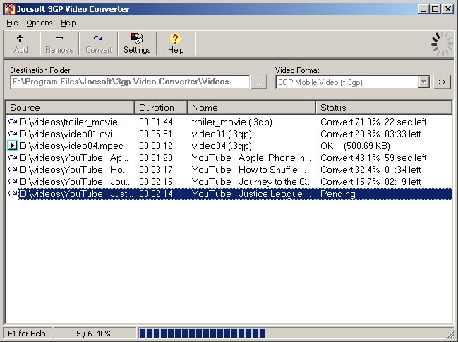 Jocsoft 3GP Video Converter 1.2.9.2 screenshot