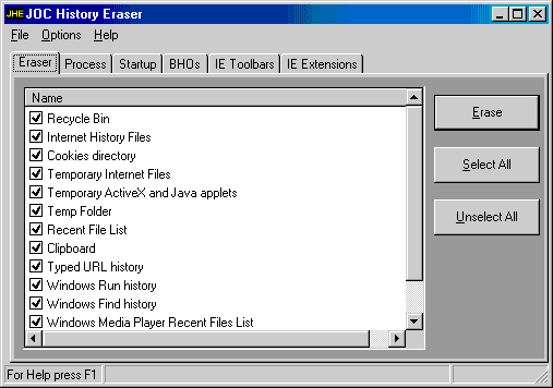 JOC History Eraser: Securely cleans online Internet tracks and program activity.