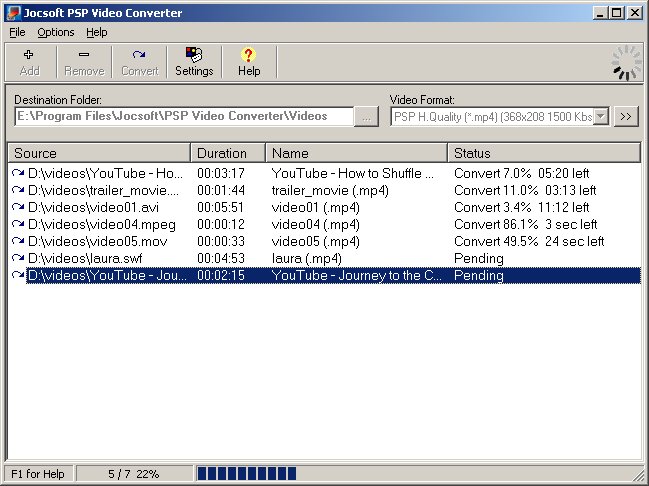 Jocsoft PSP Video Converter 1.1.6.1 screenshot