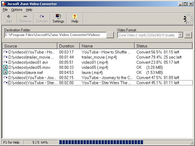 Jocsoft Zune Video Converter screenshot